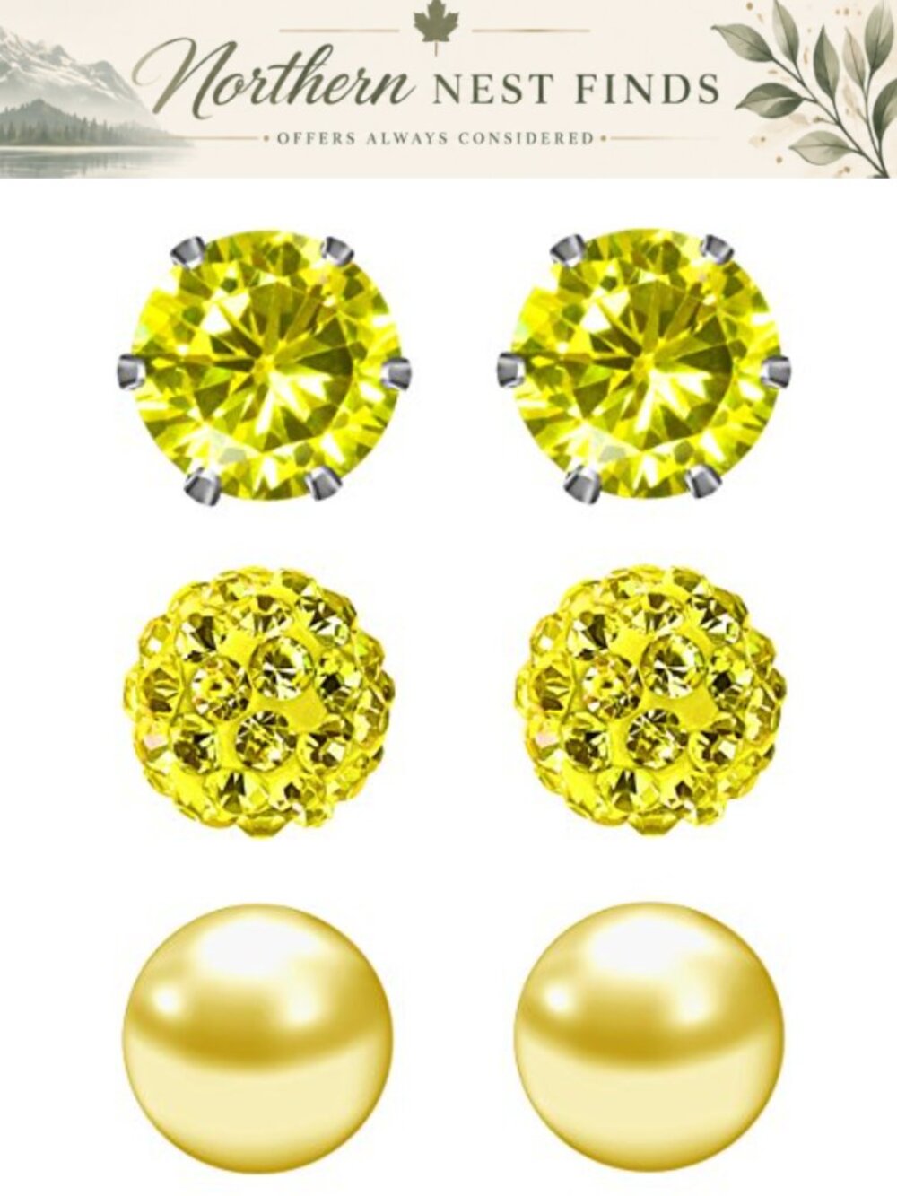 Stainless Steel Stud Earring Set 6mm Cubic Zirconia Faux Pearl 3 Pairs